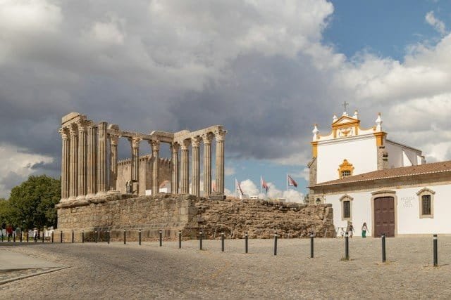 evora cityscape in portugal